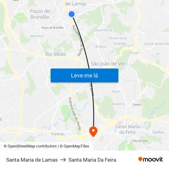 Santa Maria de Lamas to Santa Maria Da Feira map