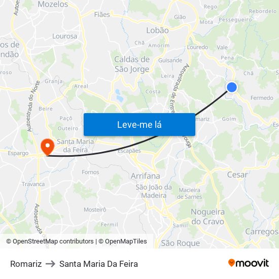 Romariz to Santa Maria Da Feira map