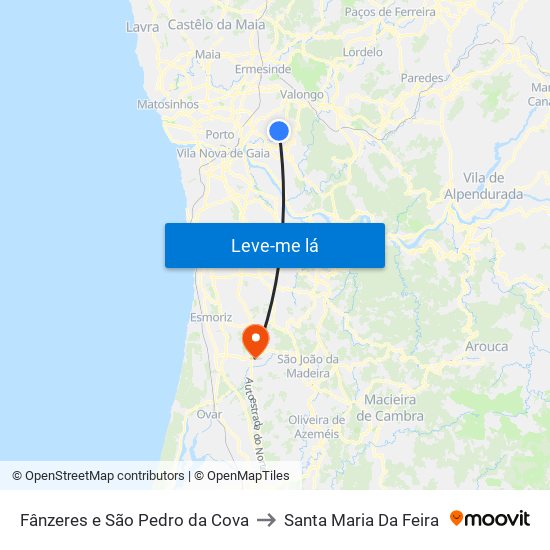 Fânzeres e São Pedro da Cova to Santa Maria Da Feira map