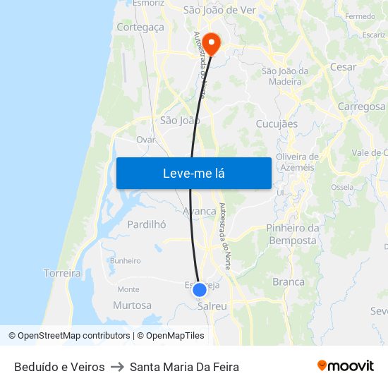 Beduído e Veiros to Santa Maria Da Feira map