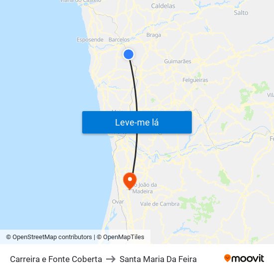 Carreira e Fonte Coberta to Santa Maria Da Feira map