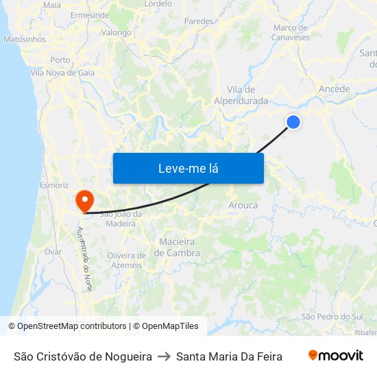 São Cristóvão de Nogueira to Santa Maria Da Feira map