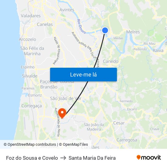 Foz do Sousa e Covelo to Santa Maria Da Feira map