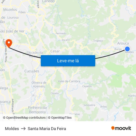 Moldes to Santa Maria Da Feira map