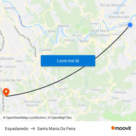 Espadanedo to Santa Maria Da Feira map