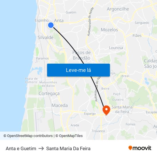 Anta e Guetim to Santa Maria Da Feira map