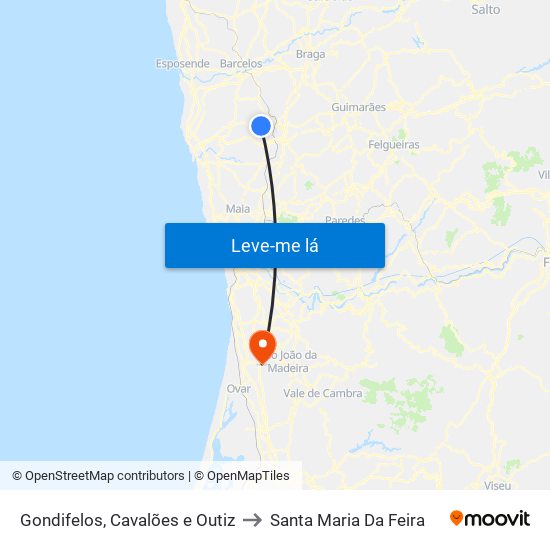 Gondifelos, Cavalões e Outiz to Santa Maria Da Feira map