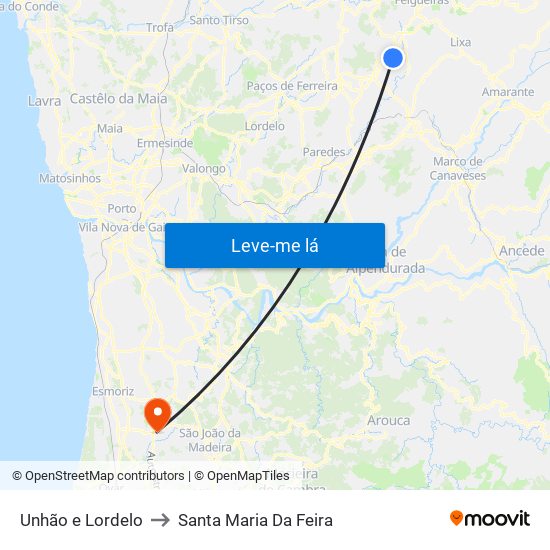 Unhão e Lordelo to Santa Maria Da Feira map
