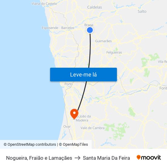 Nogueira, Fraião e Lamaçães to Santa Maria Da Feira map