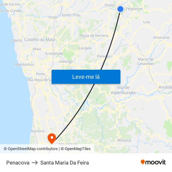 Penacova to Santa Maria Da Feira map