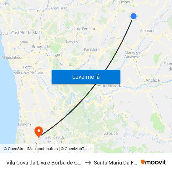 Vila Cova da Lixa e Borba de Godim to Santa Maria Da Feira map