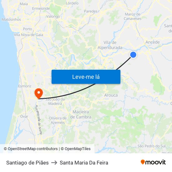 Santiago de Piães to Santa Maria Da Feira map