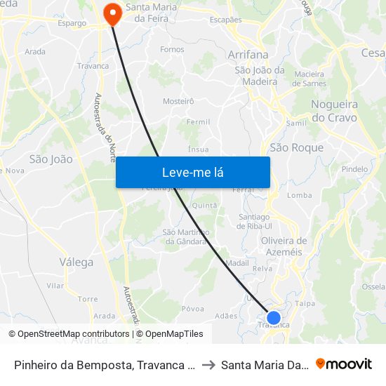 Pinheiro da Bemposta, Travanca e Palmaz to Santa Maria Da Feira map