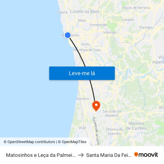 Matosinhos e Leça da Palmeira to Santa Maria Da Feira map