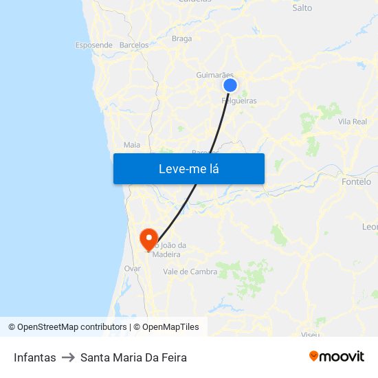 Infantas to Santa Maria Da Feira map
