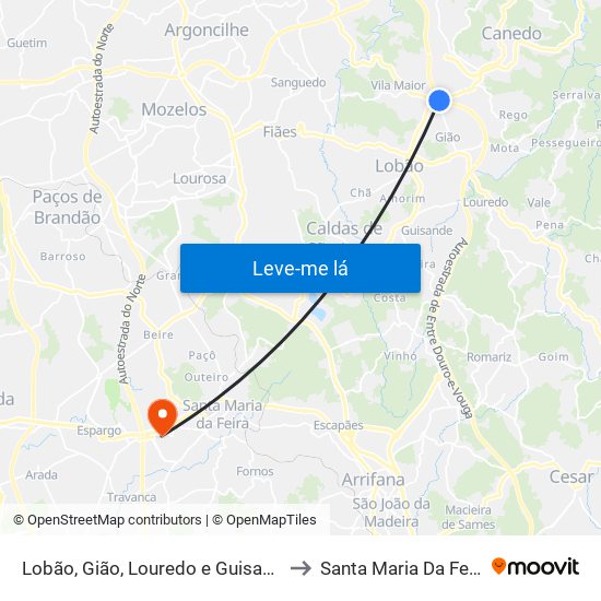 Lobão, Gião, Louredo e Guisande to Santa Maria Da Feira map