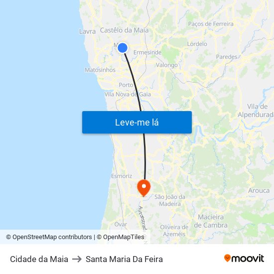 Cidade da Maia to Santa Maria Da Feira map