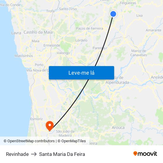 Revinhade to Santa Maria Da Feira map