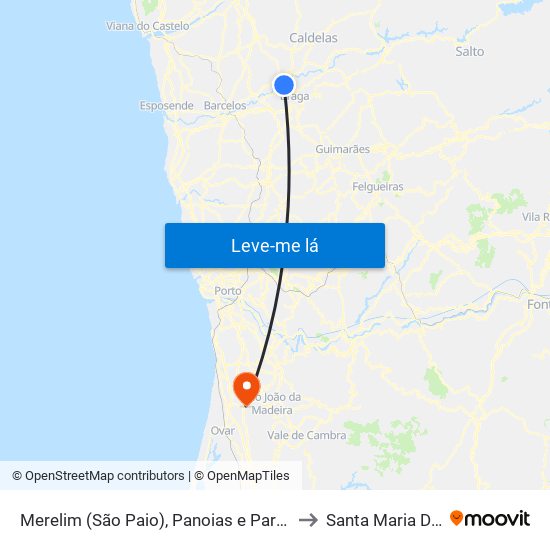 Merelim (São Paio), Panoias e Parada de Tibães to Santa Maria Da Feira map