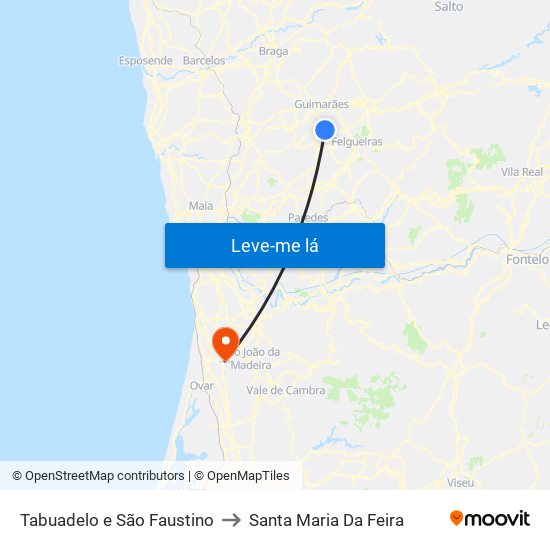 Tabuadelo e São Faustino to Santa Maria Da Feira map