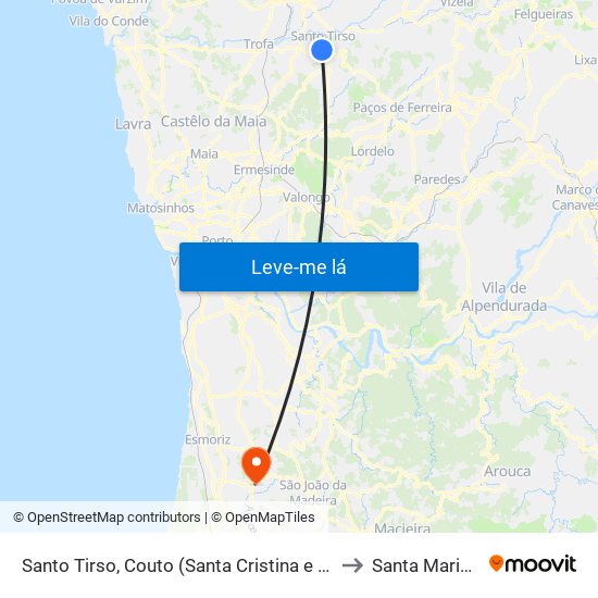 Santo Tirso, Couto (Santa Cristina e São Miguel) e Burgães to Santa Maria Da Feira map