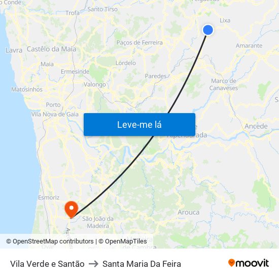 Vila Verde e Santão to Santa Maria Da Feira map