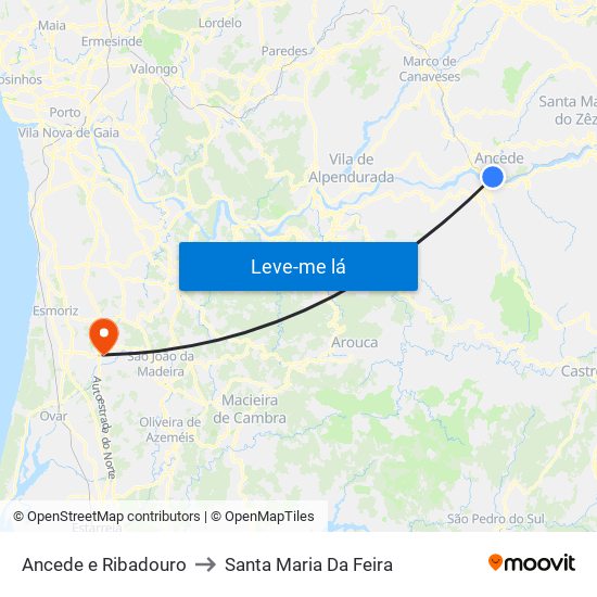 Ancede e Ribadouro to Santa Maria Da Feira map