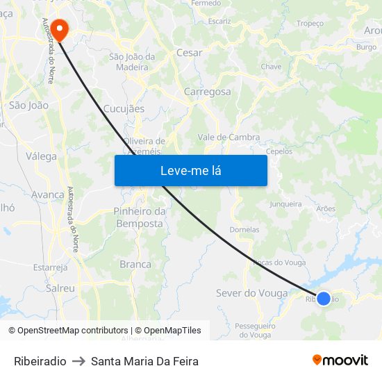 Ribeiradio to Santa Maria Da Feira map