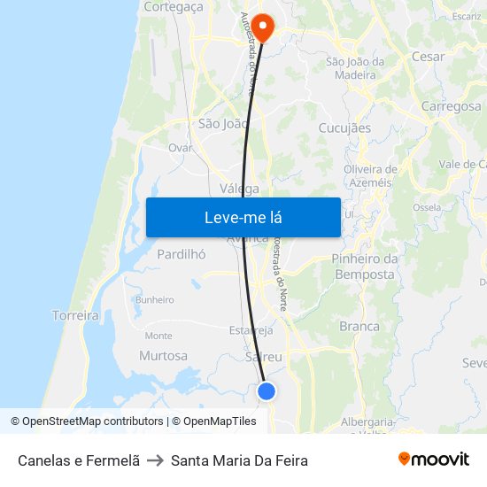 Canelas e Fermelã to Santa Maria Da Feira map