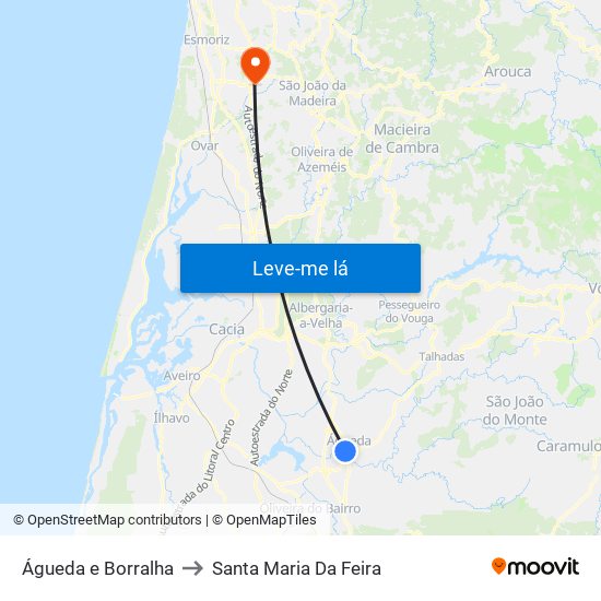 Águeda e Borralha to Santa Maria Da Feira map