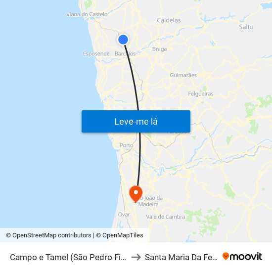 Campo e Tamel (São Pedro Fins) to Santa Maria Da Feira map