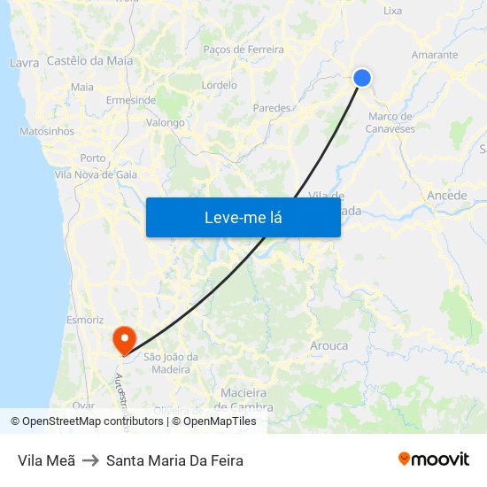 Vila Meã to Santa Maria Da Feira map