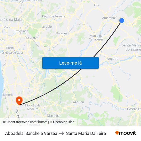 Aboadela, Sanche e Várzea to Santa Maria Da Feira map