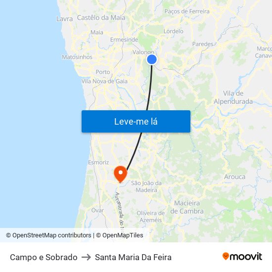 Campo e Sobrado to Santa Maria Da Feira map