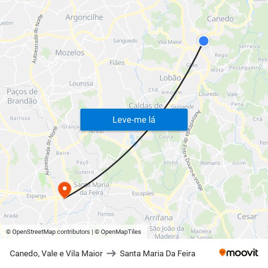 Canedo, Vale e Vila Maior to Santa Maria Da Feira map