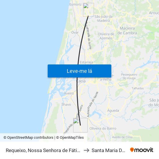 Requeixo, Nossa Senhora de Fátima e Nariz to Santa Maria Da Feira map