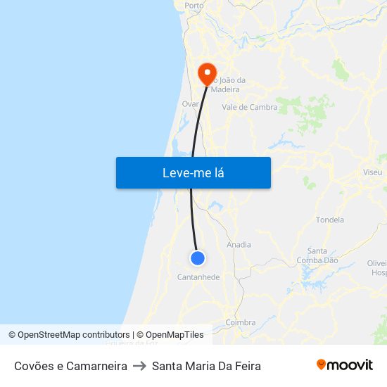 Covões e Camarneira to Santa Maria Da Feira map