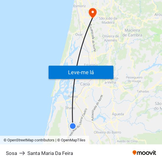 Sosa to Santa Maria Da Feira map