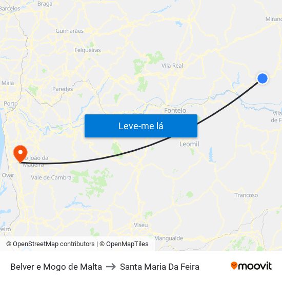 Belver e Mogo de Malta to Santa Maria Da Feira map