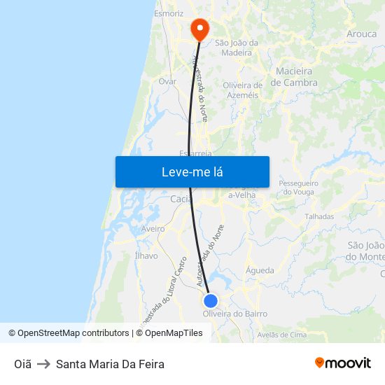 Oiã to Santa Maria Da Feira map