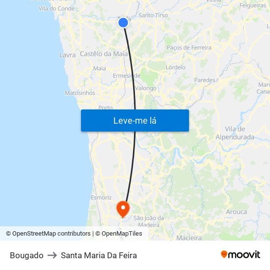 Bougado to Santa Maria Da Feira map