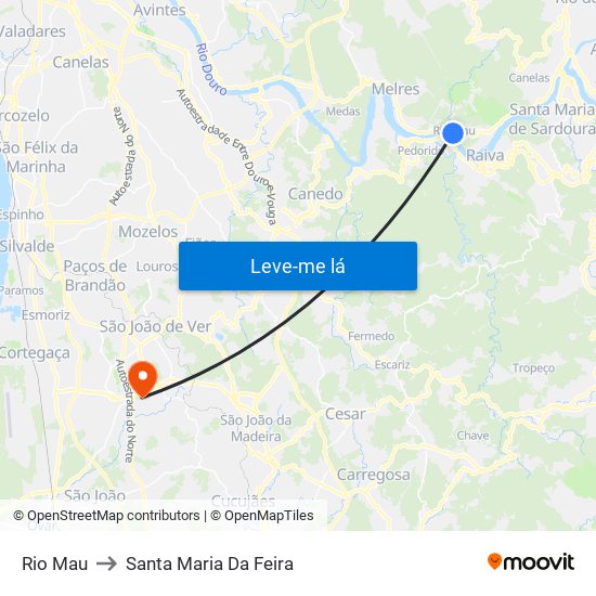 Rio Mau to Santa Maria Da Feira map