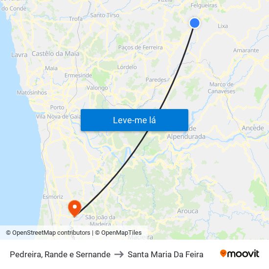 Pedreira, Rande e Sernande to Santa Maria Da Feira map