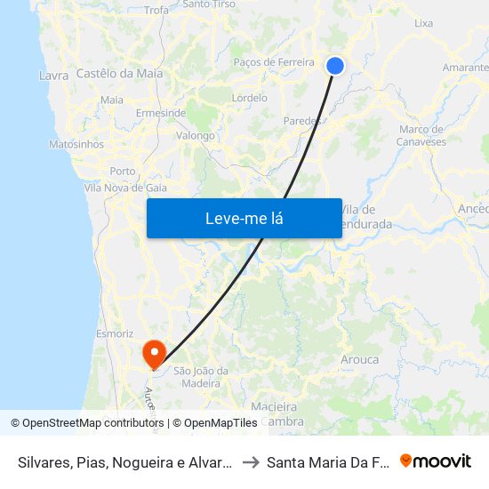 Silvares, Pias, Nogueira e Alvarenga to Santa Maria Da Feira map