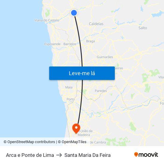 Arca e Ponte de Lima to Santa Maria Da Feira map