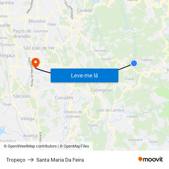 Tropeço to Santa Maria Da Feira map