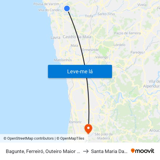 Bagunte, Ferreiró, Outeiro Maior e Parada to Santa Maria Da Feira map