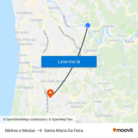 Melres e Medas to Santa Maria Da Feira map