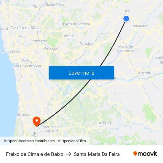 Freixo de Cima e de Baixo to Santa Maria Da Feira map