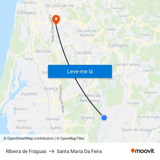 Ribeira de Fráguas to Santa Maria Da Feira map